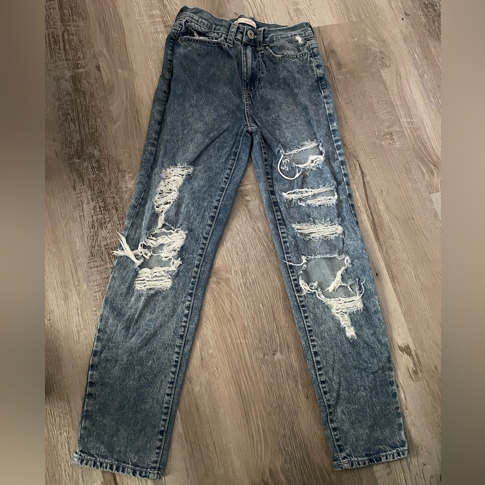 SO Distressed Blue Mom Jeans size 0